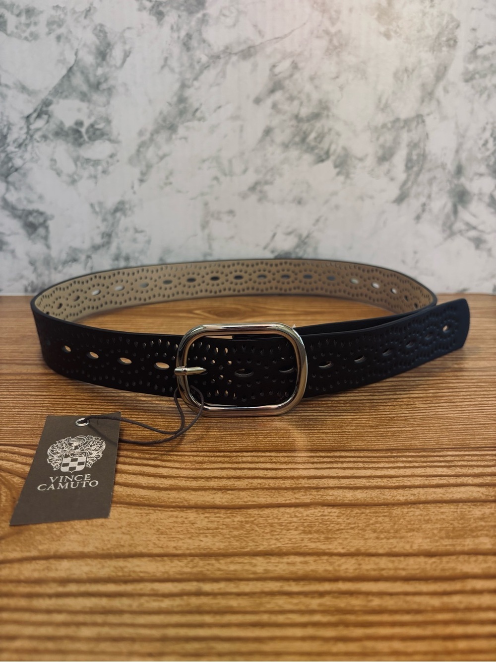 NWT Vince Camuto Faux Leather Black Cutout Belt Women’s Medium